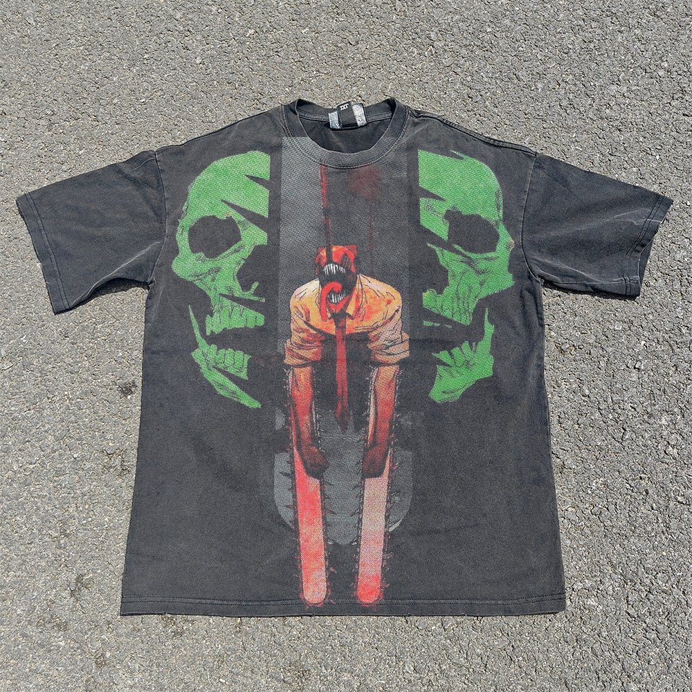 Chainsaw Man Green Skulls All Over Print