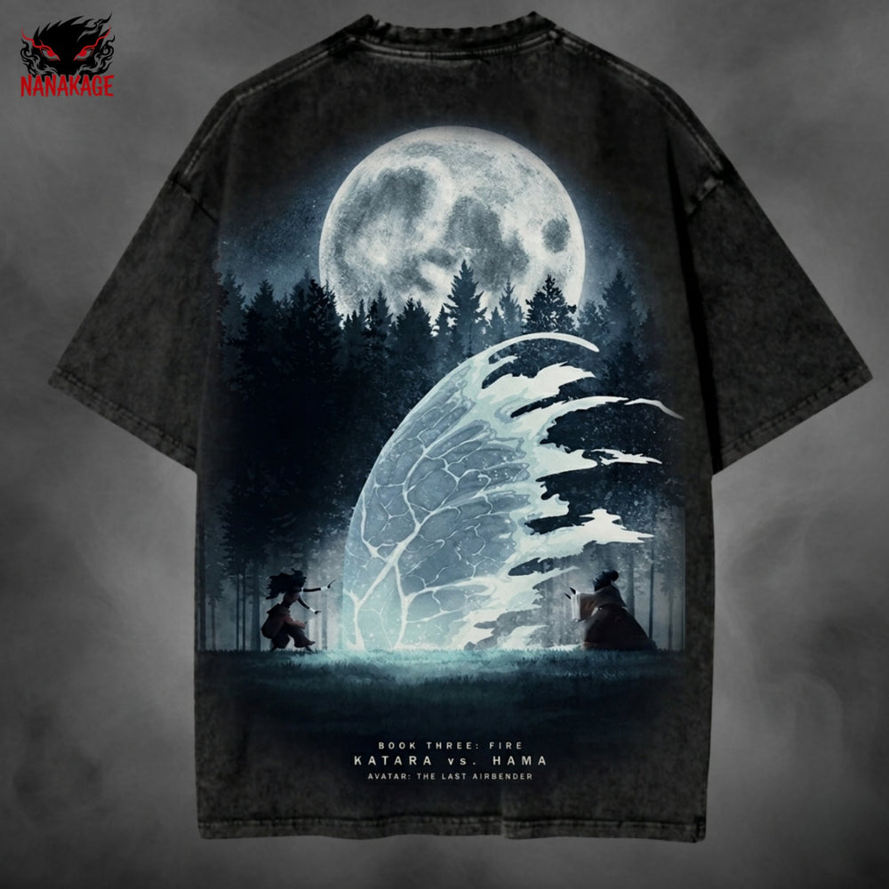 Acid-wash oversized t-shirt with Katara Hama anime graphic print.