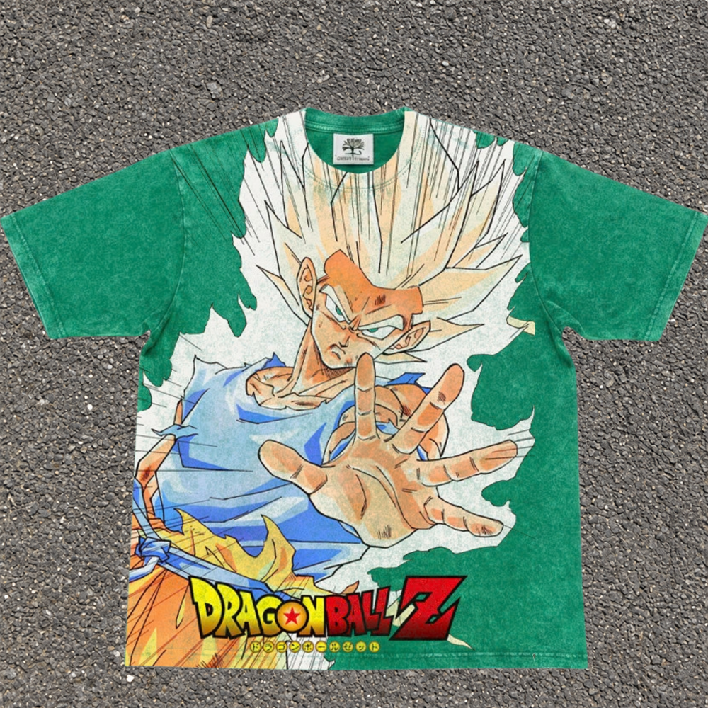 Goku Super Saiyan Green All Over Print in green, front artwork