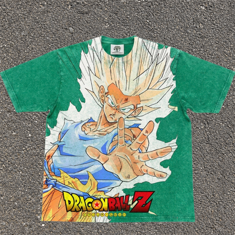 Goku Super Saiyan Green All Over Print in green, front artwork
