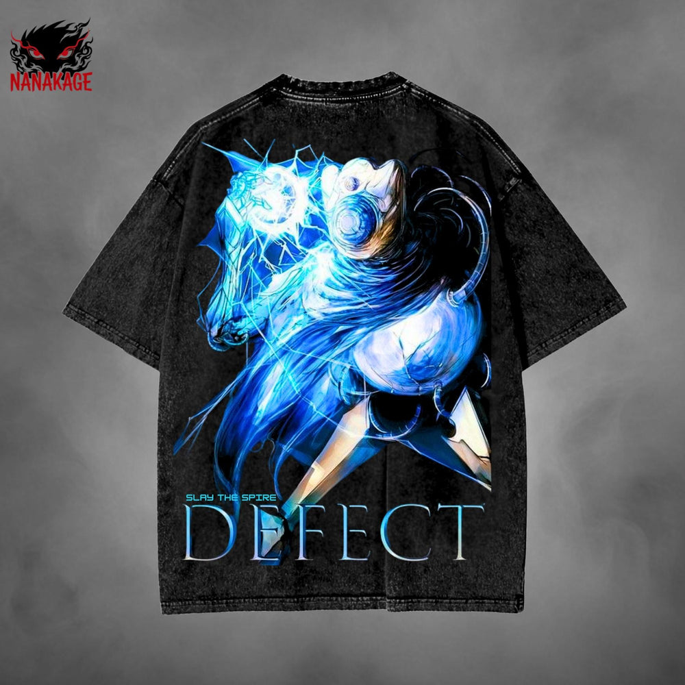 Gray acid-wash oversized t-shirt with Slay The Spire indie game graphic print.