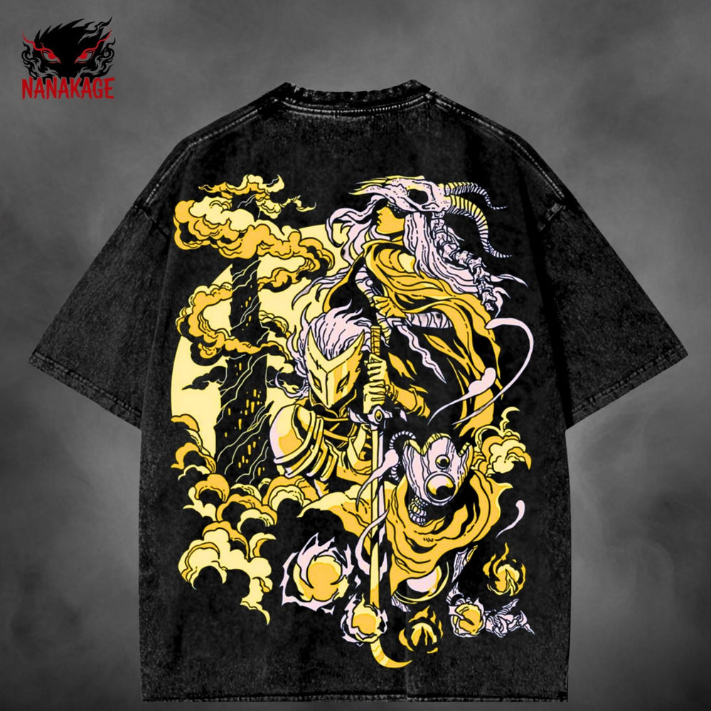 Black acid-wash oversized t-shirt with Slay The Spire indie game graphic print.