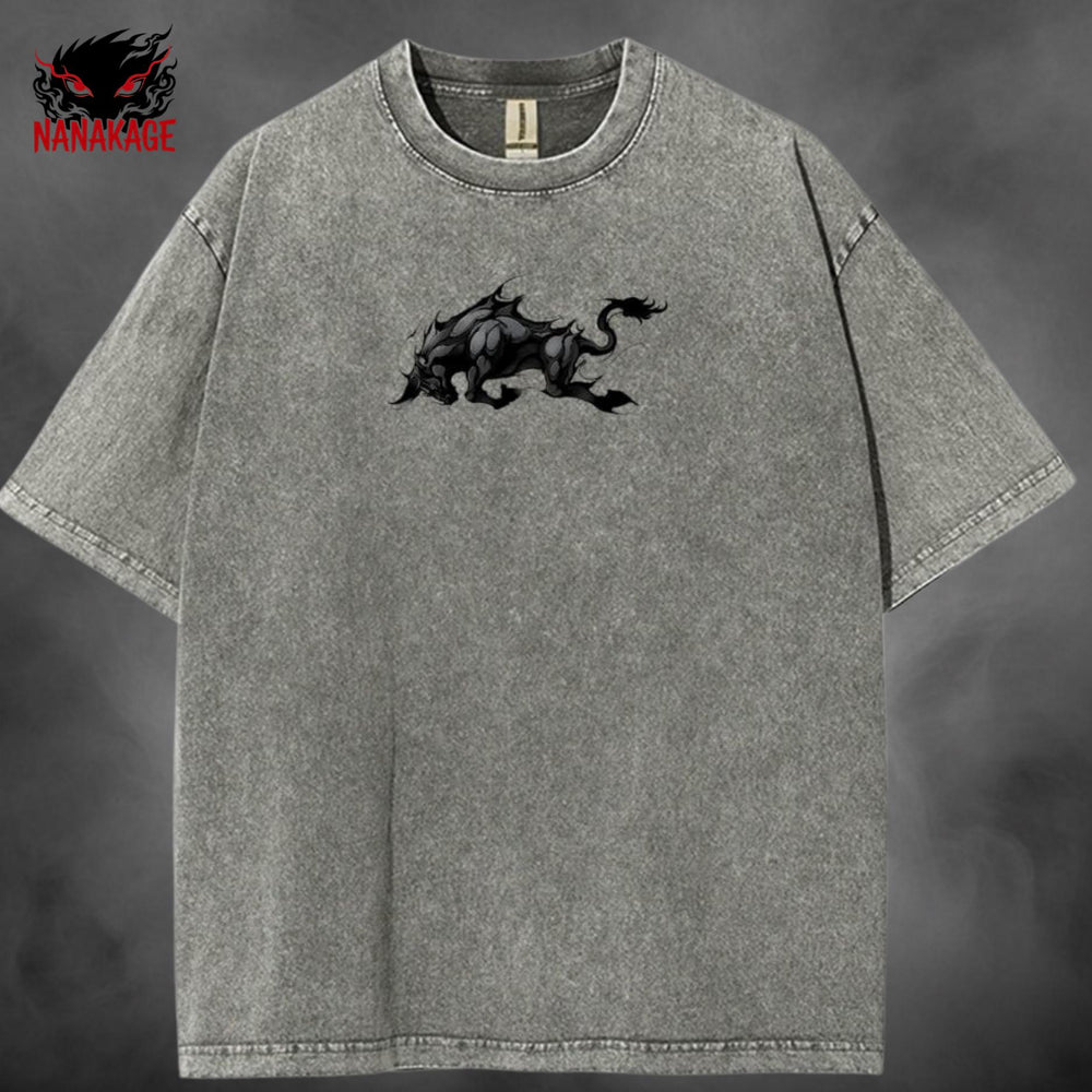 Purple acid-wash oversized t-shirt with Yami anime graphic print.