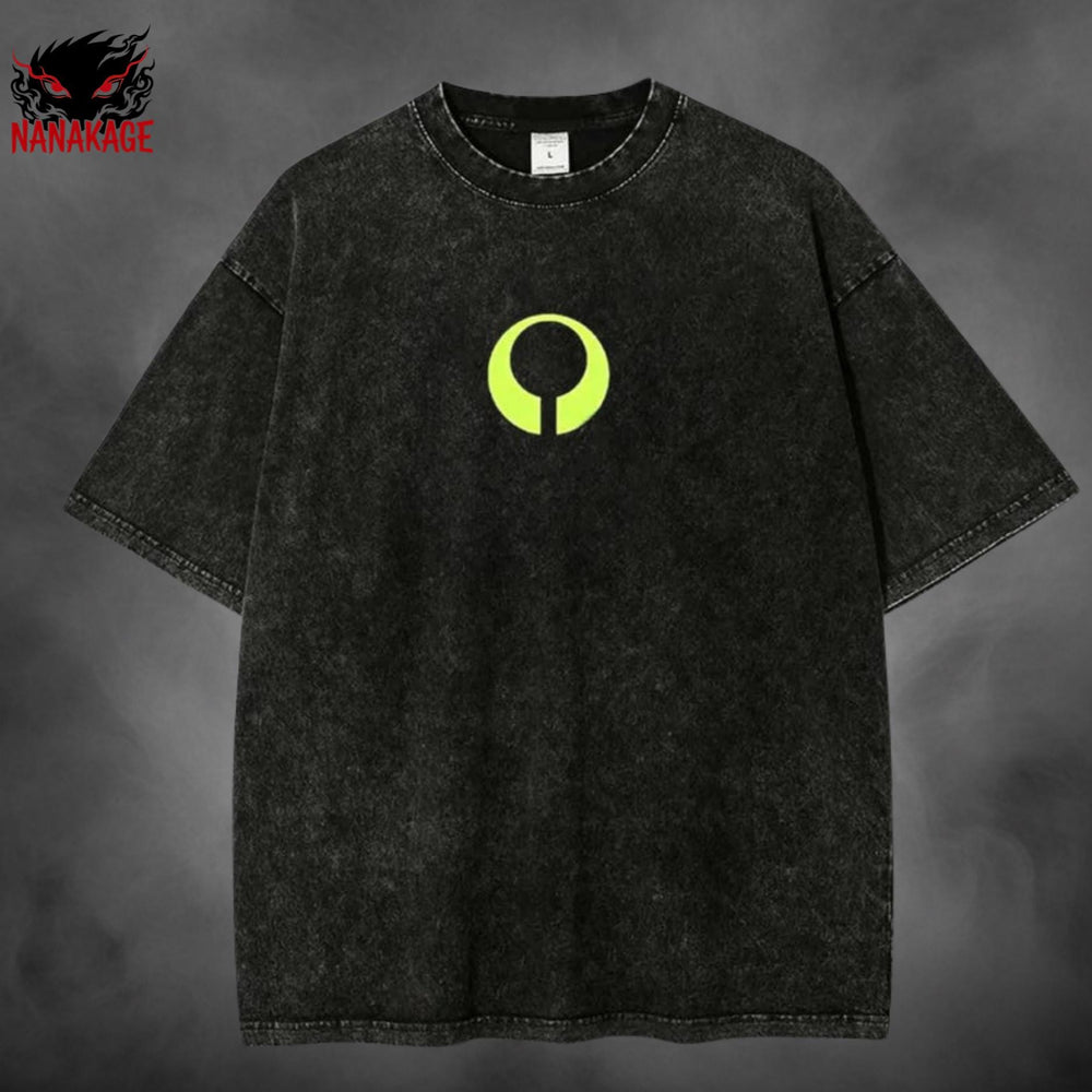 Black acid-wash oversized t-shirt with Marathon video game graphic print.