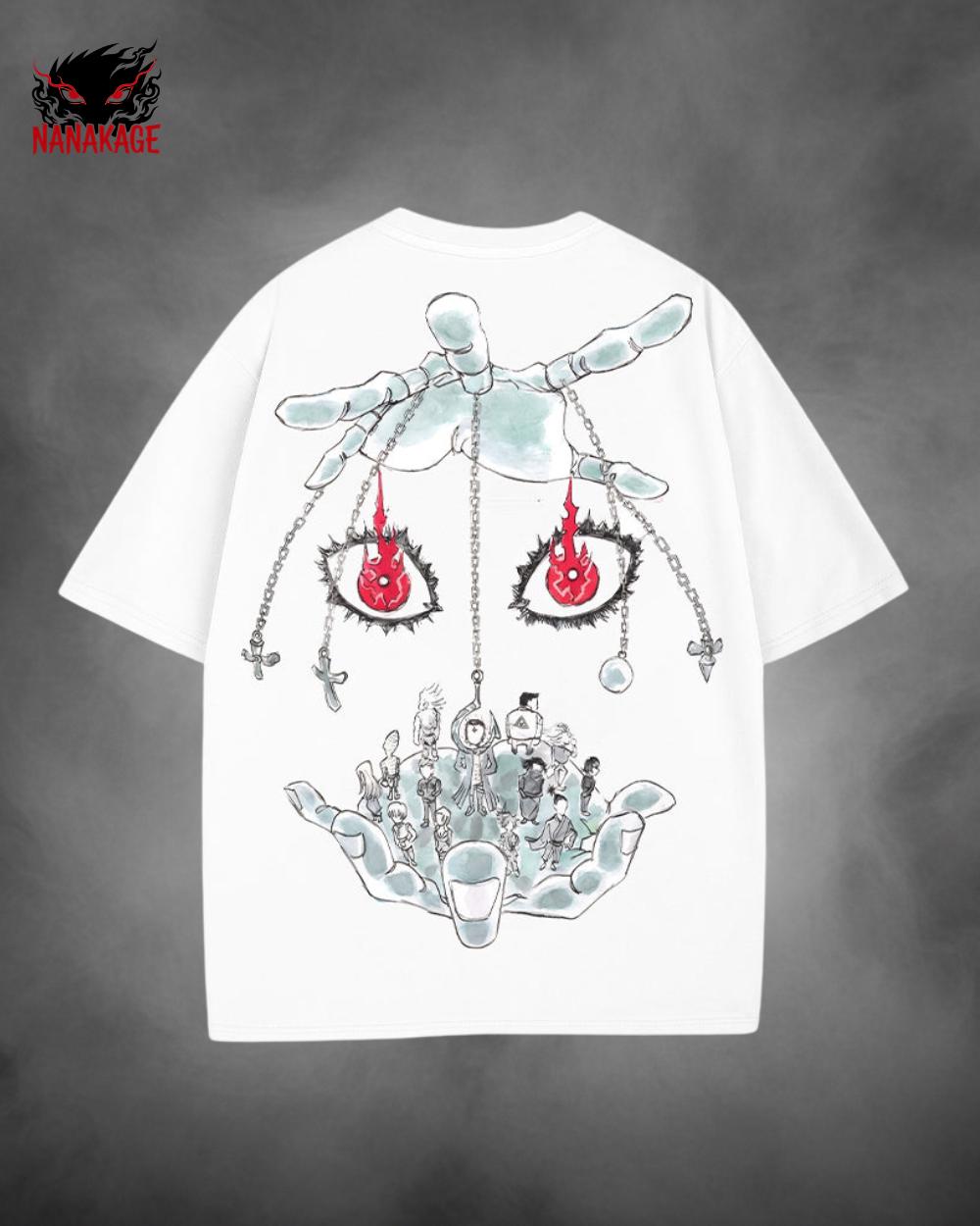 Black acid-wash oversized t-shirt with Hunter X Hunter anime graphic print.