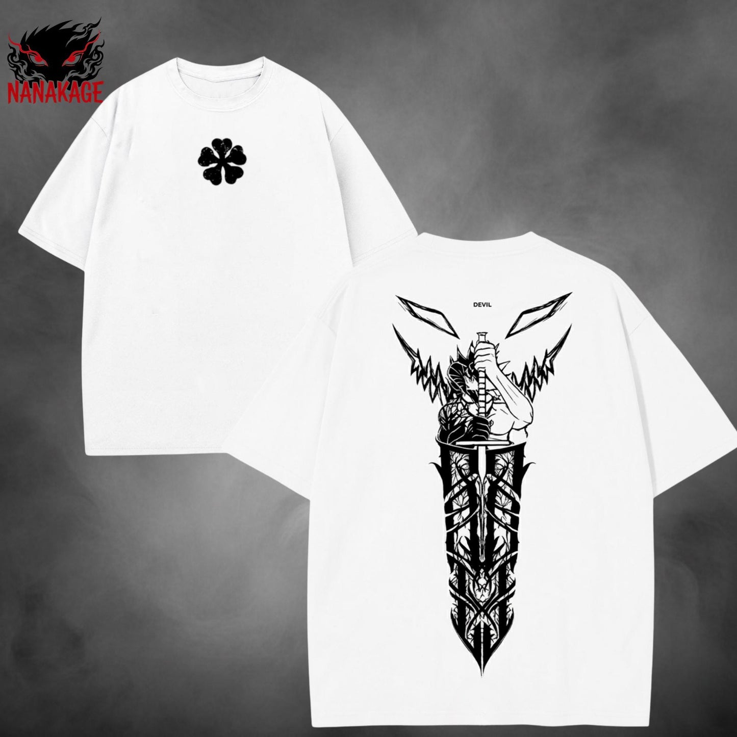 Black acid-wash oversized t-shirt with Asta anime graphic print.