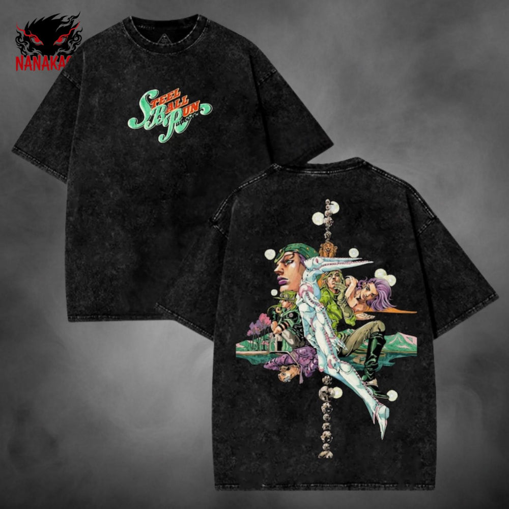 Apricot acid-wash oversized t-shirt with Gyro Zeppeli anime graphic print.