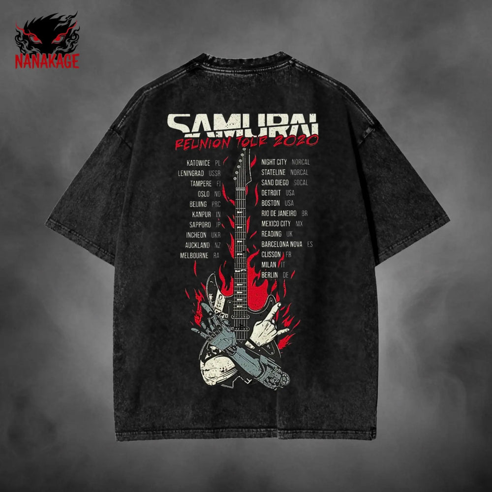 Gray acid-wash oversized t-shirt with Phantom Liberty cyberpunk game graphic print.