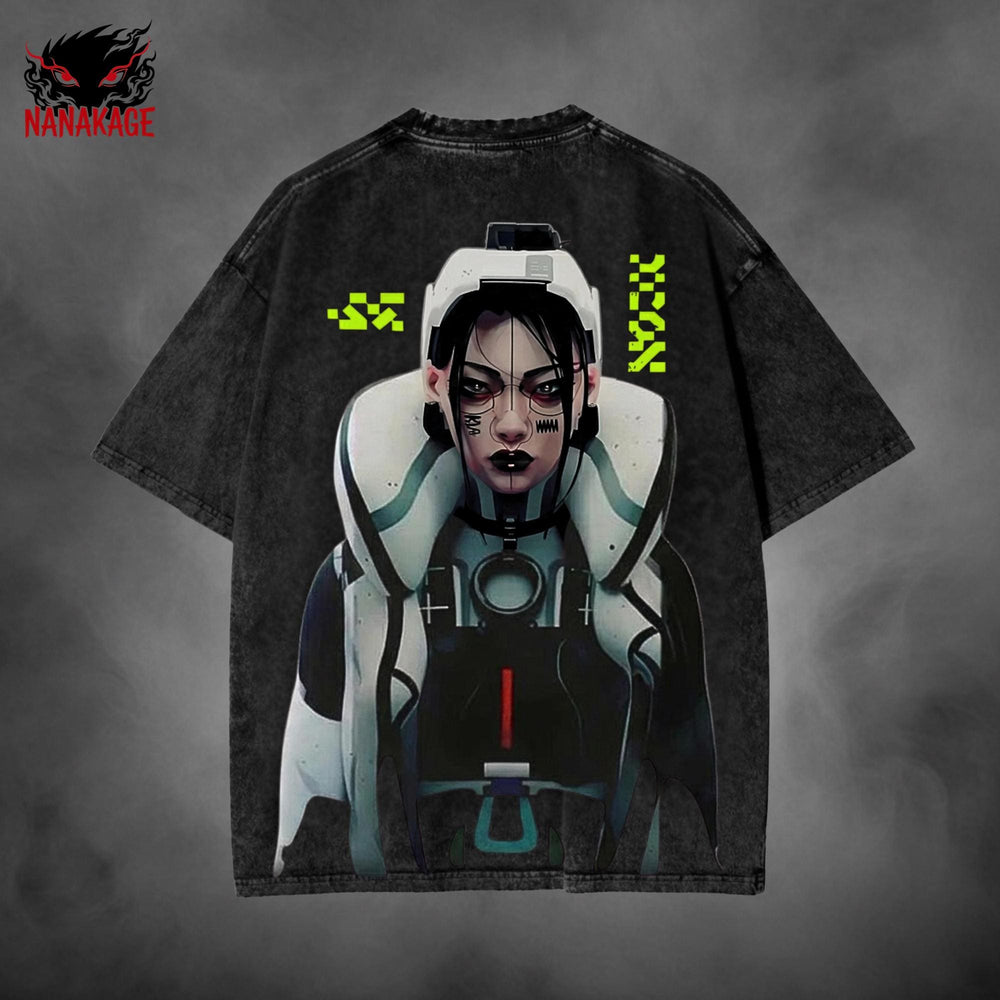 Black acid-wash oversized t-shirt with Marathon video game graphic print.