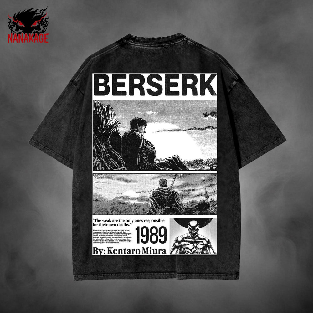 Gray acid-wash oversized t-shirt with Griffith dark fantasy manga graphic print.