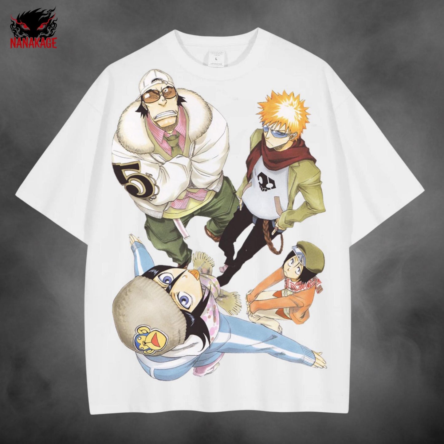 Apricot acid-wash oversized t-shirt with Soul Society anime graphic print.