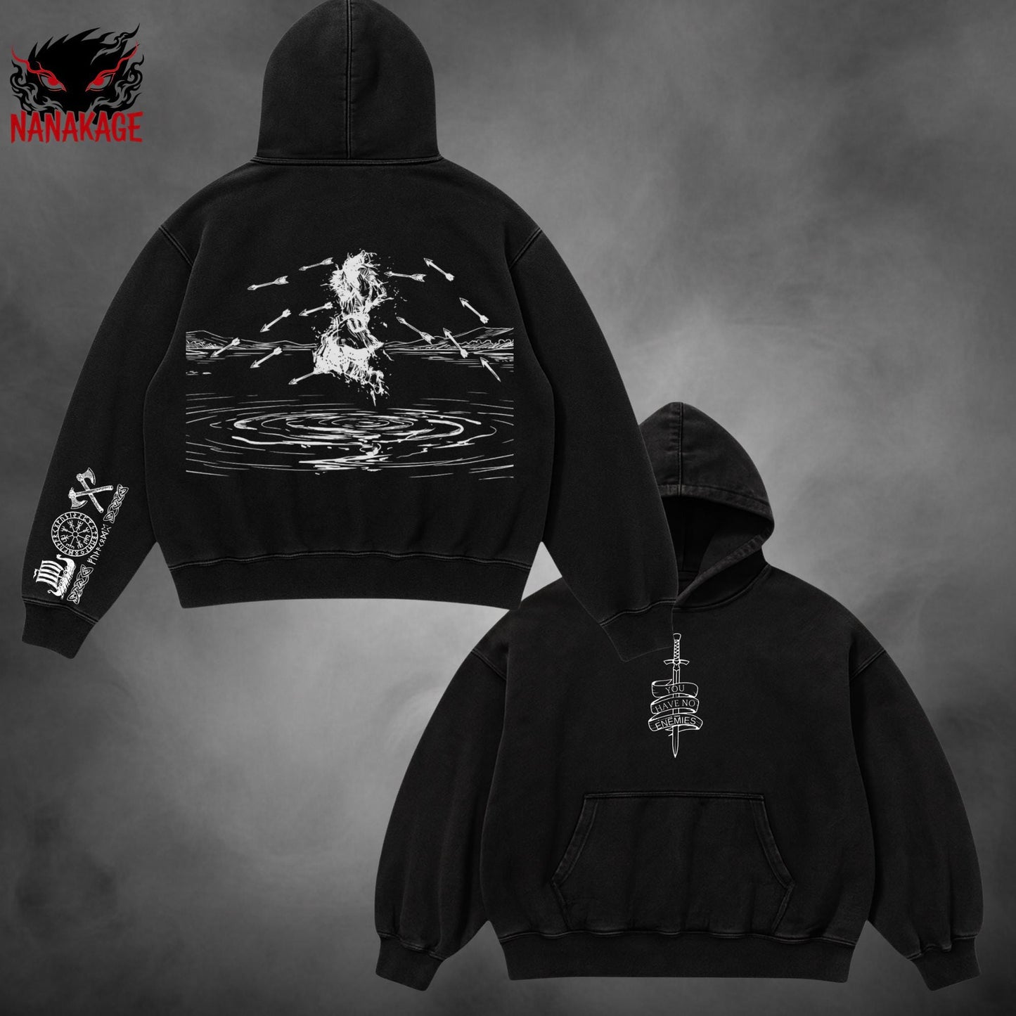 Black acid-wash oversized t-shirt with Thorfinn anime graphic print.