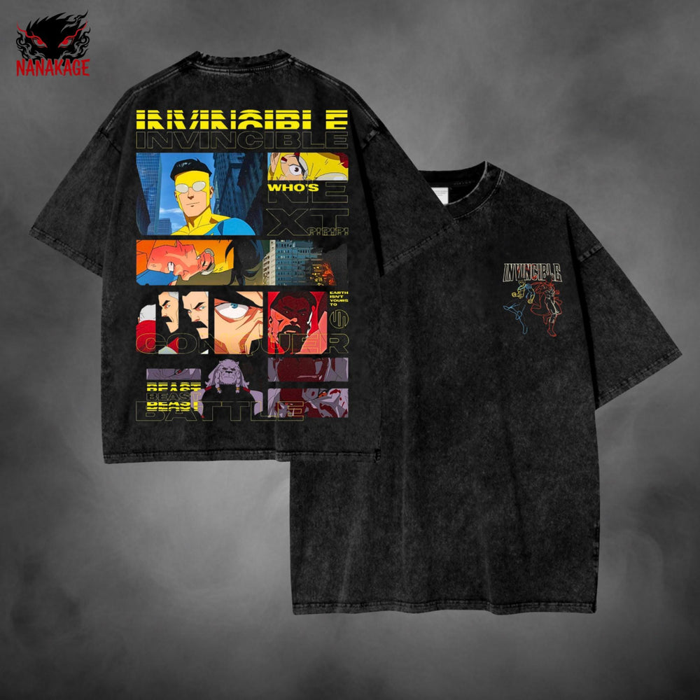 Acid-wash oversized t-shirt with Mark Grayson comic graphic print.
