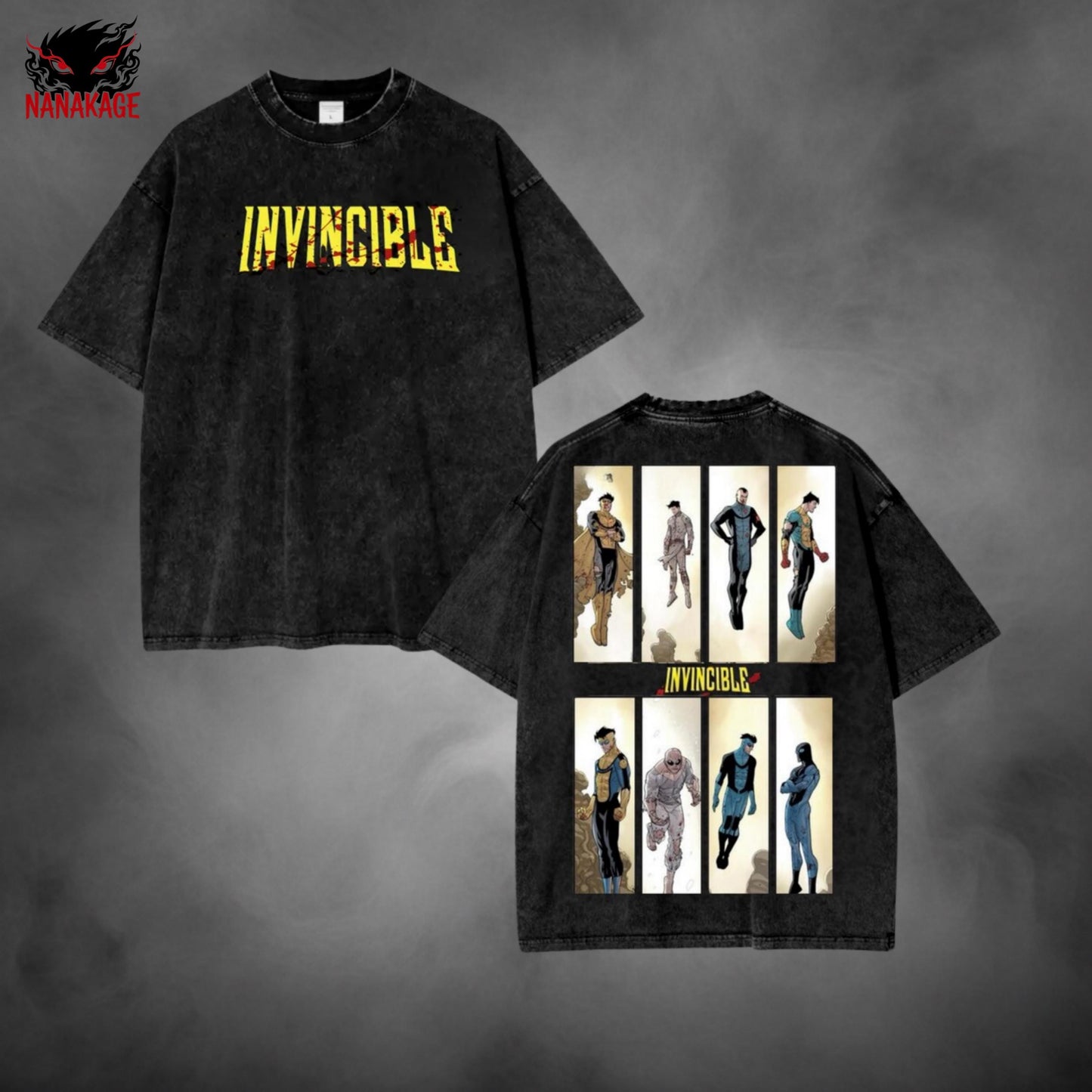 Brown acid-wash oversized t-shirt with Mark Grayson comic graphic print.