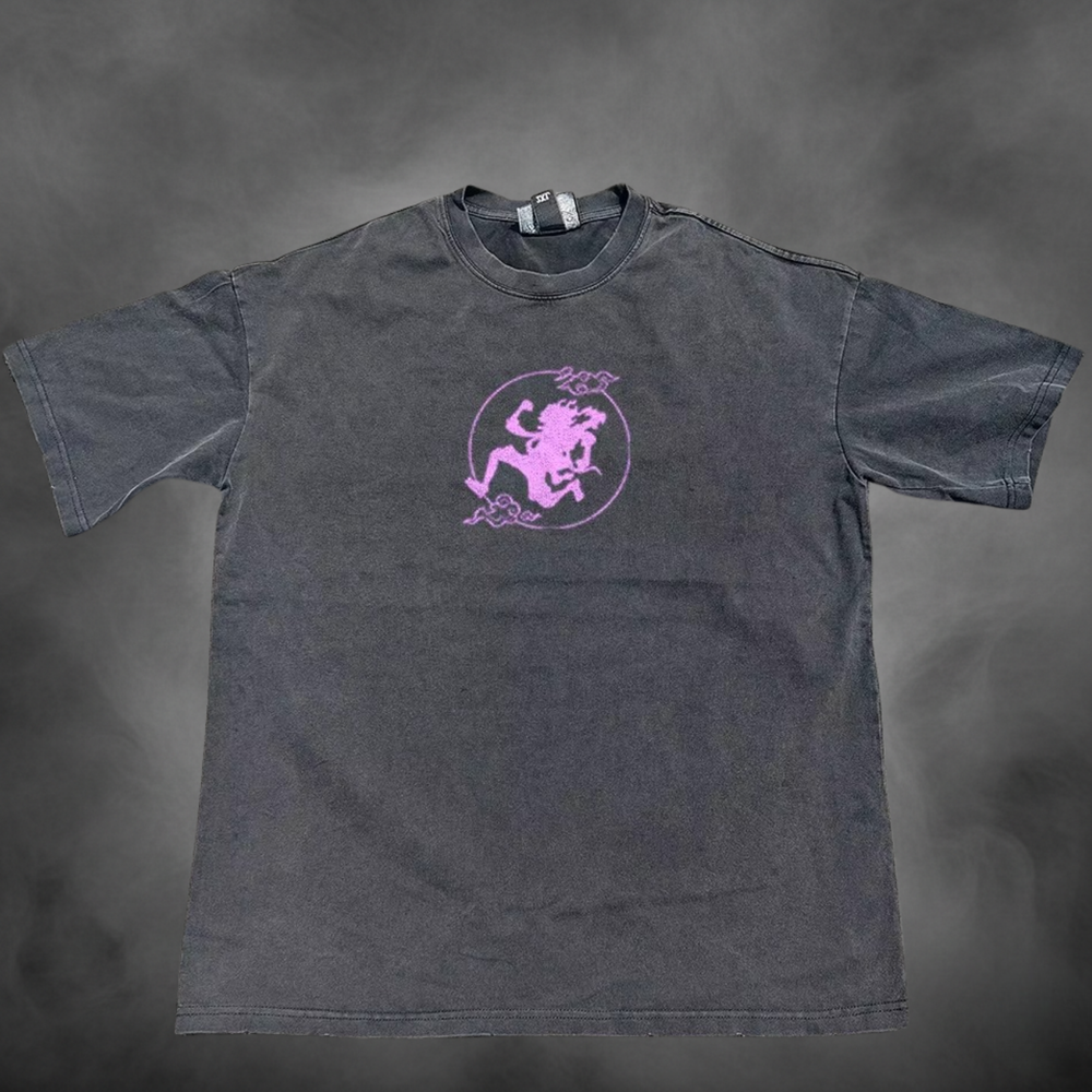 Acid-wash oversized all-over-print tee with Luffy V2 anime graphic print.