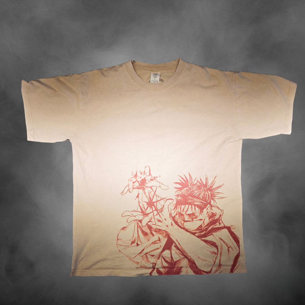 Acid-wash oversized t-shirt with Blood Manipulation anime graphic print.