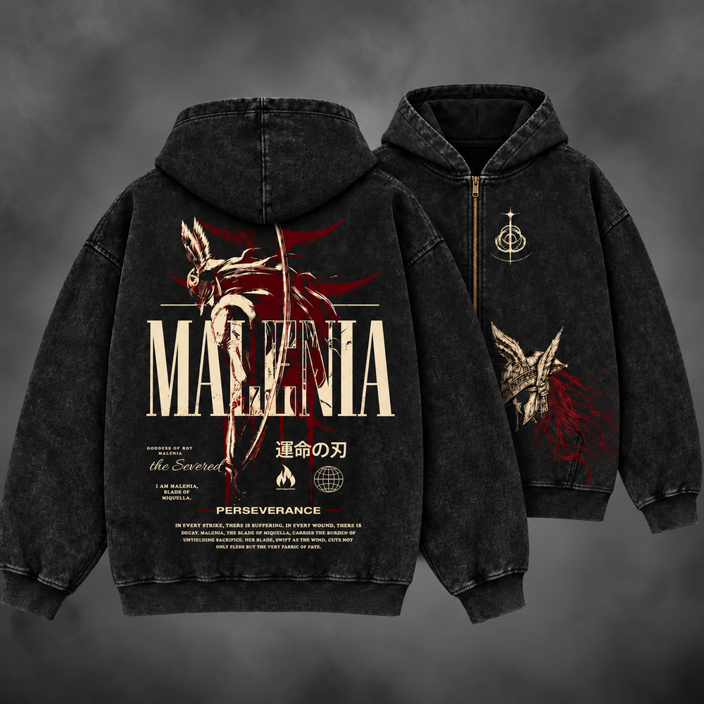 Malenia Blade Zipup V1 in black, front and back views