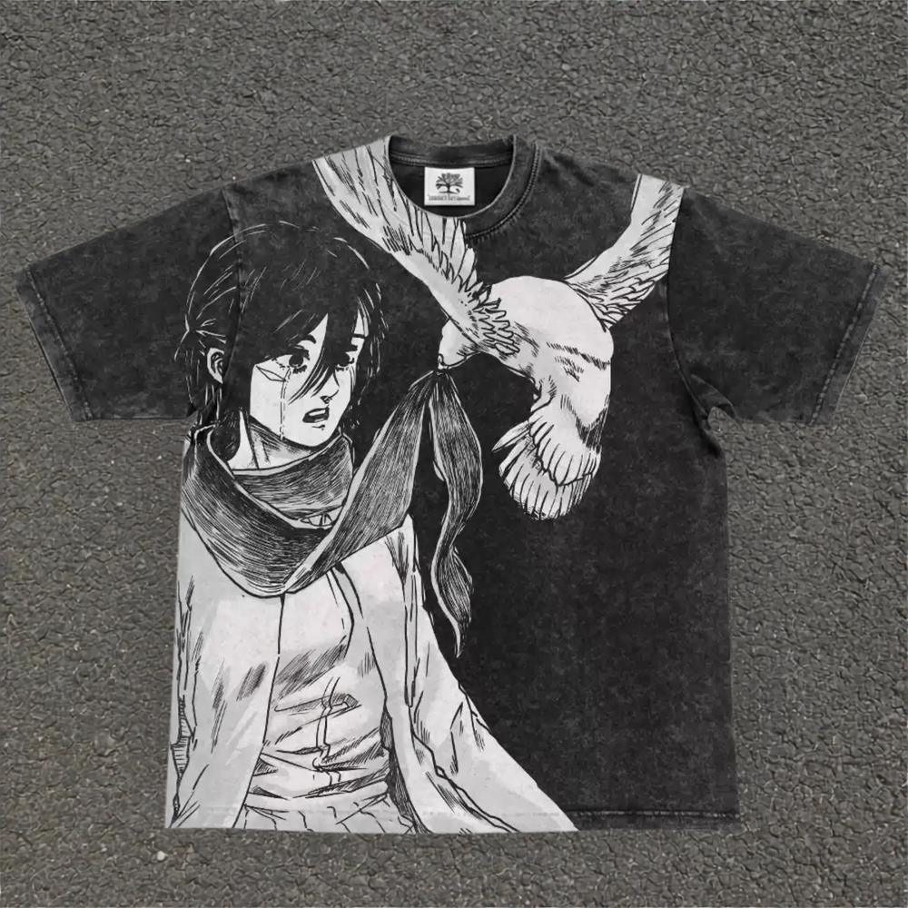 Mikasa Scarf and Bird All Over Print in black, front artwork