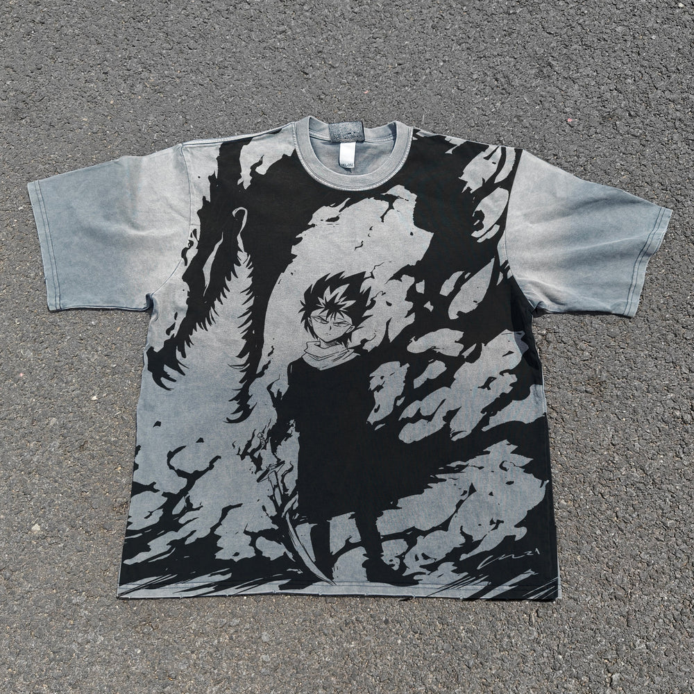 Hiei Yu Yu Hakusho acid-wash oversized graphic tee. NANAKAGE