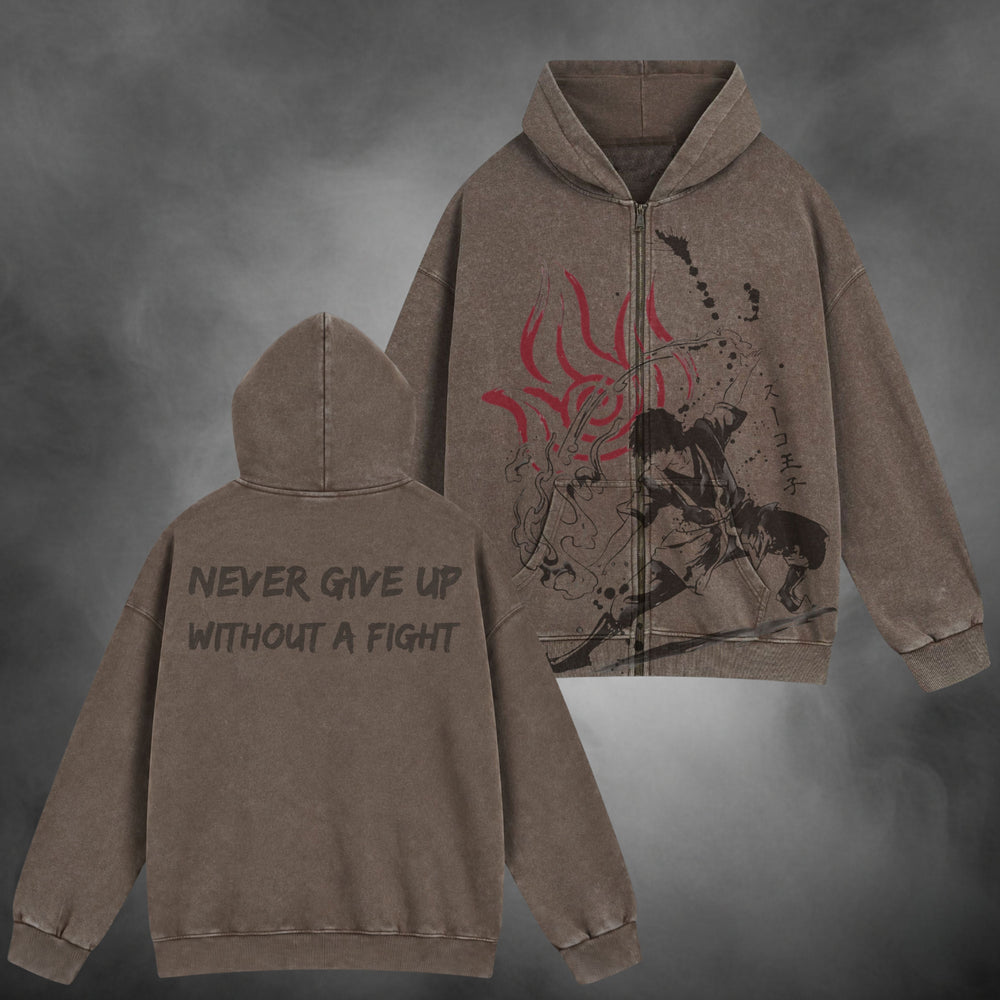 Zuko Zipup V1 in washed brown, front and back views