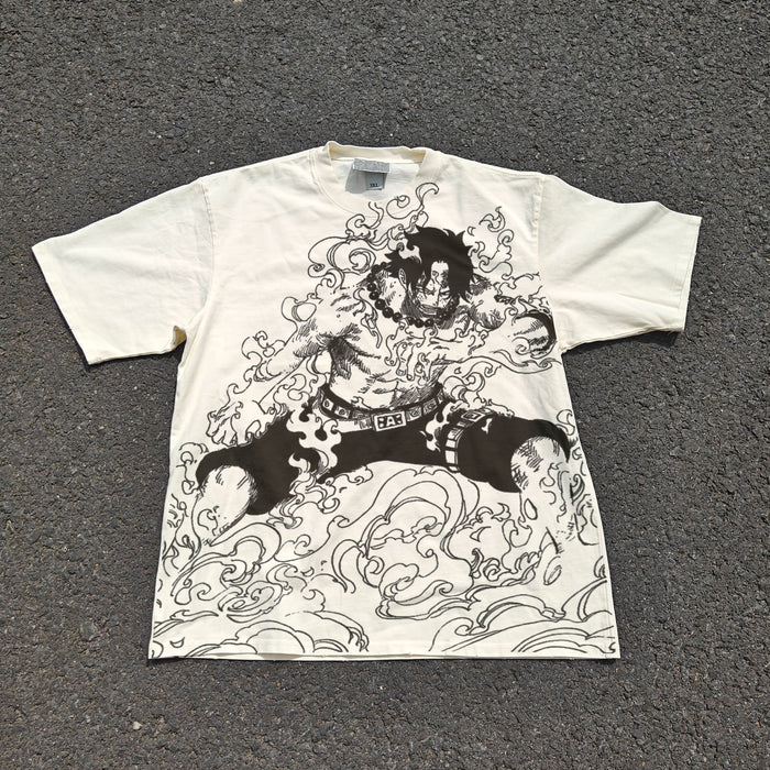 Portgas D Ace One Piece acid-wash oversized graphic tee — NANAKAGE