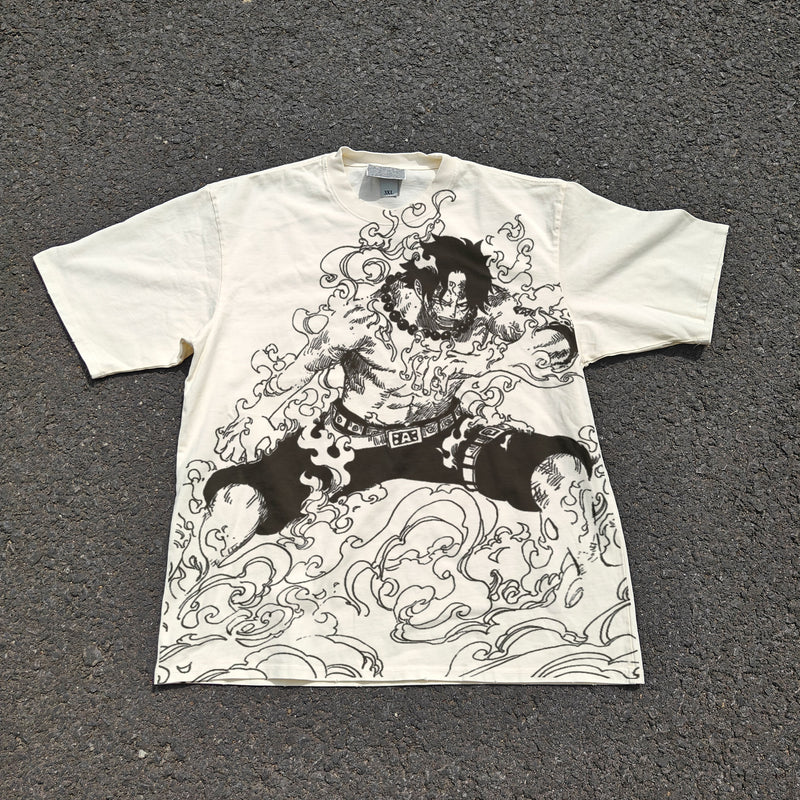 Portgas D Ace One Piece acid-wash oversized graphic tee — NANAKAGE