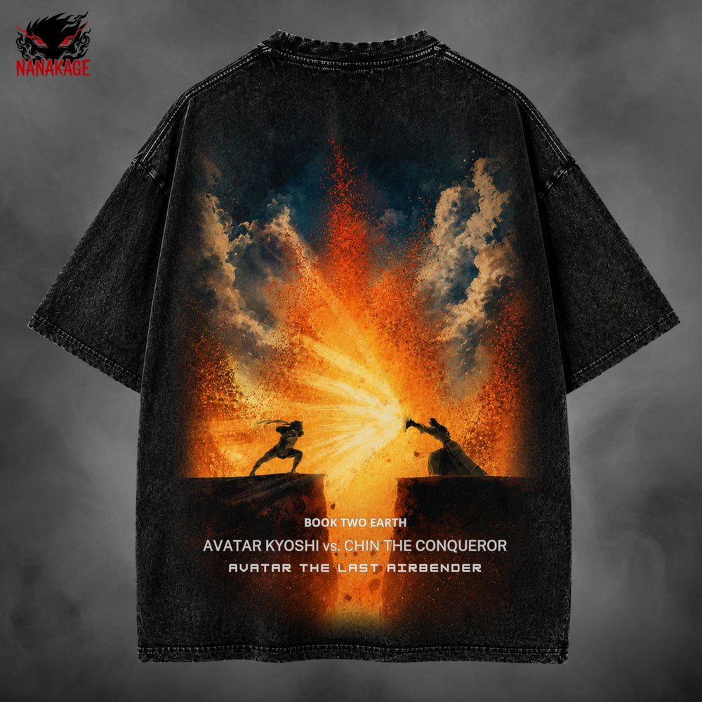 Acid-wash oversized t-shirt with Kyoshi anime graphic print.
