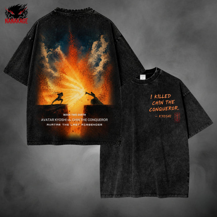 Acid-wash oversized t-shirt with Kyoshi anime graphic print.