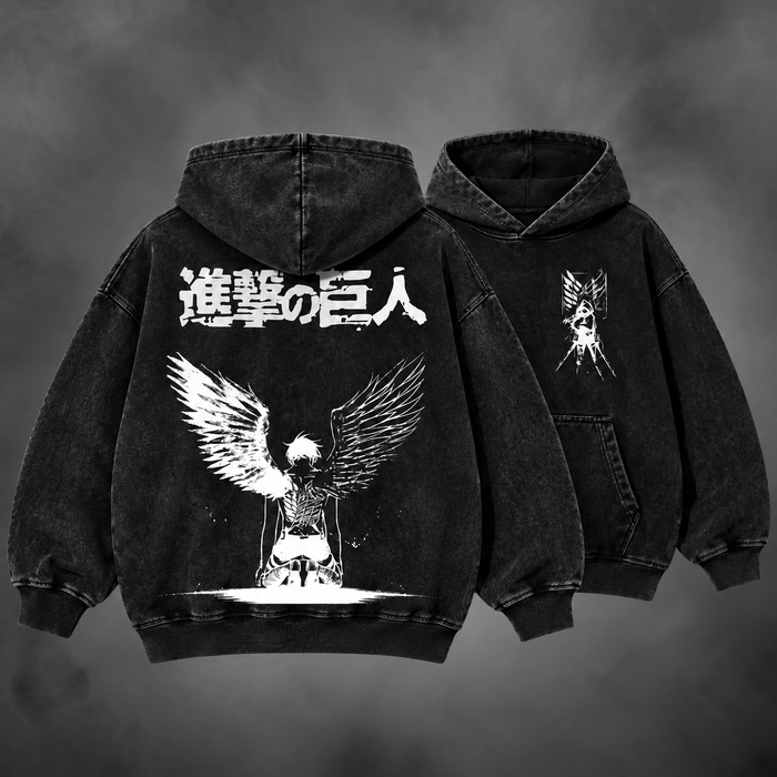 AOT Wings Hoodie V1 in black, front and back views