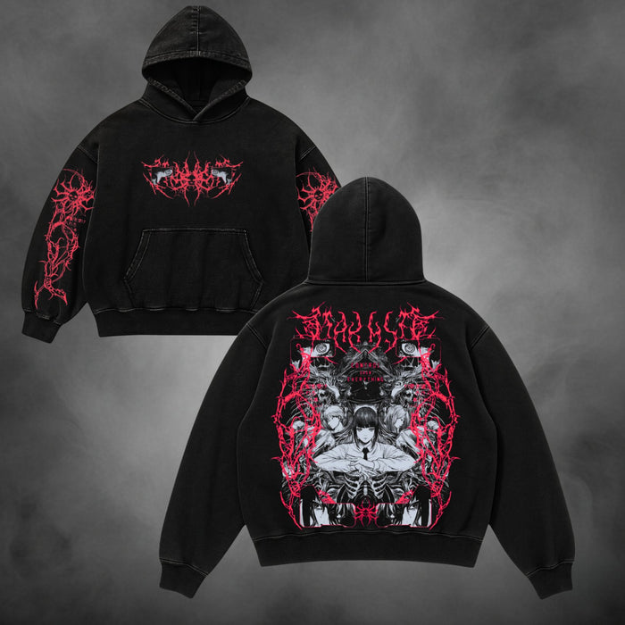 Acid-wash oversized pullover hoodie with Star Cult streetwear graphic print.