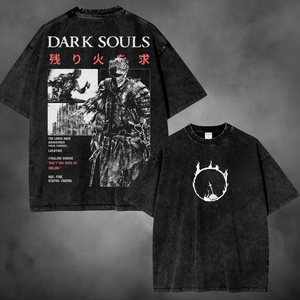 Acid-wash oversized t-shirt with Dark Souls game graphic print.