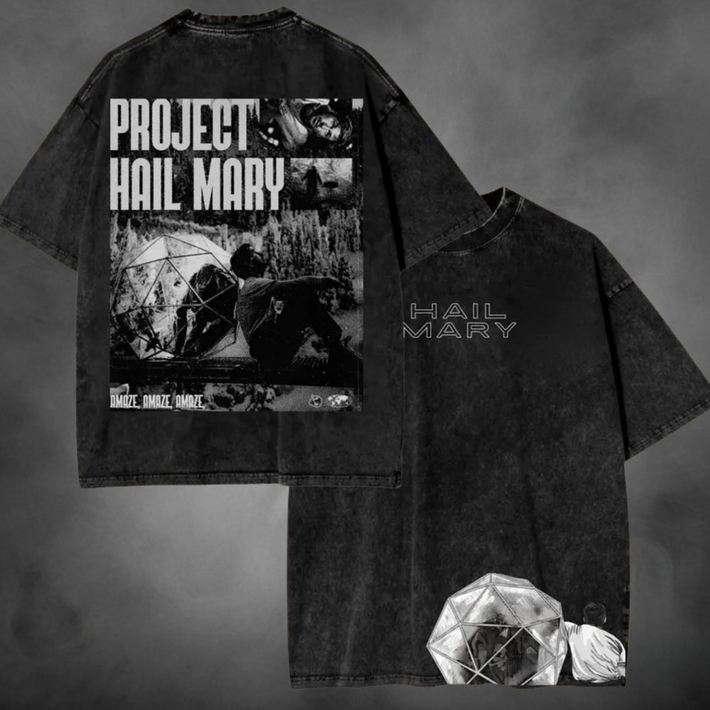 Acid-wash oversized t-shirt with Hail Mary streetwear graphic print.