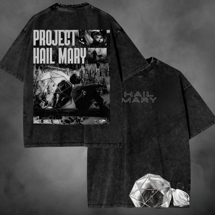 Acid-wash oversized t-shirt with Hail Mary streetwear graphic print.