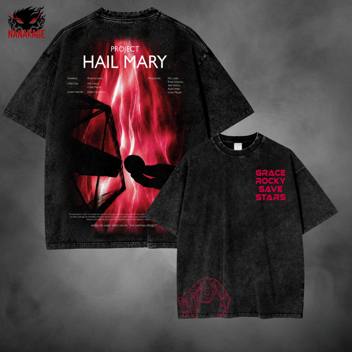 Acid-wash oversized t-shirt with Hail Mary Flame streetwear graphic print.