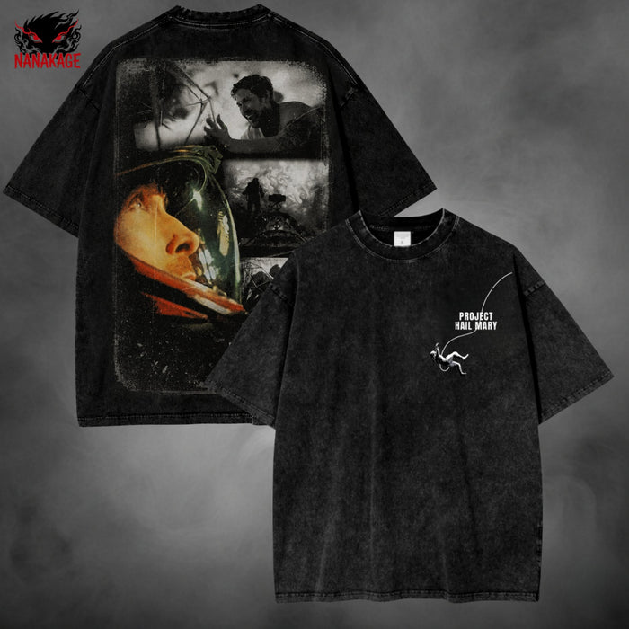 Acid-wash oversized t-shirt with Hail Mary Photo streetwear graphic print.