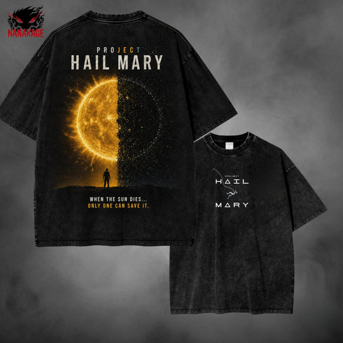 Acid-wash oversized t-shirt with Hail Mary Sun streetwear graphic print.