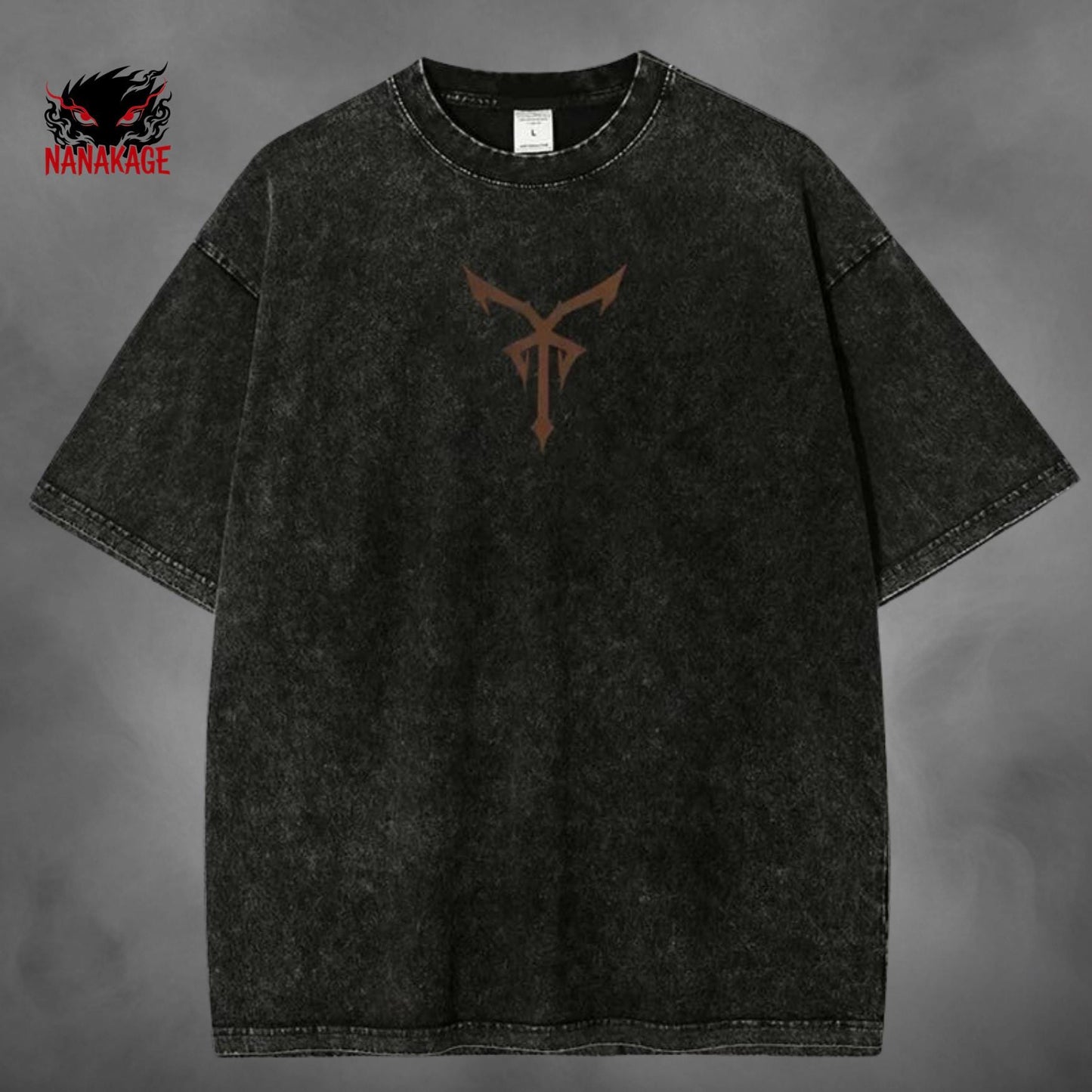 Black acid-wash oversized t-shirt with Leon Kennedy survival horror game graphic print.