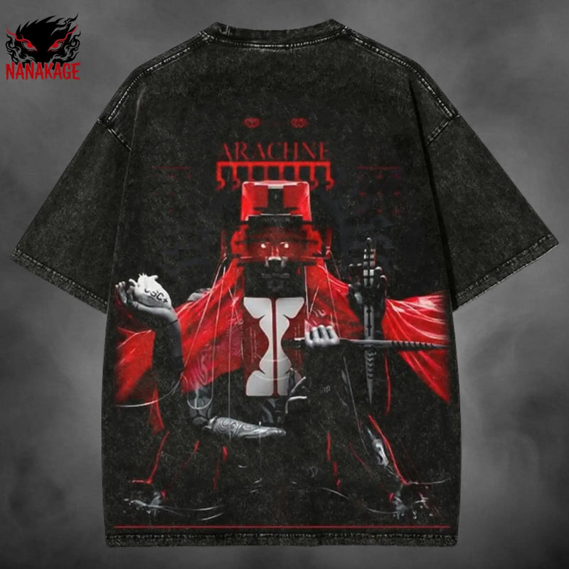 Black acid-wash oversized t-shirt with Marathon Arachne video game graphic print.