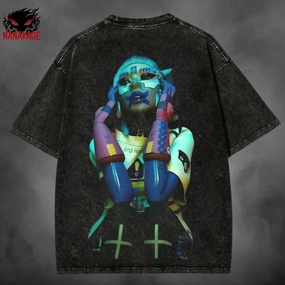 Black acid-wash oversized t-shirt with Marathon video game graphic print.