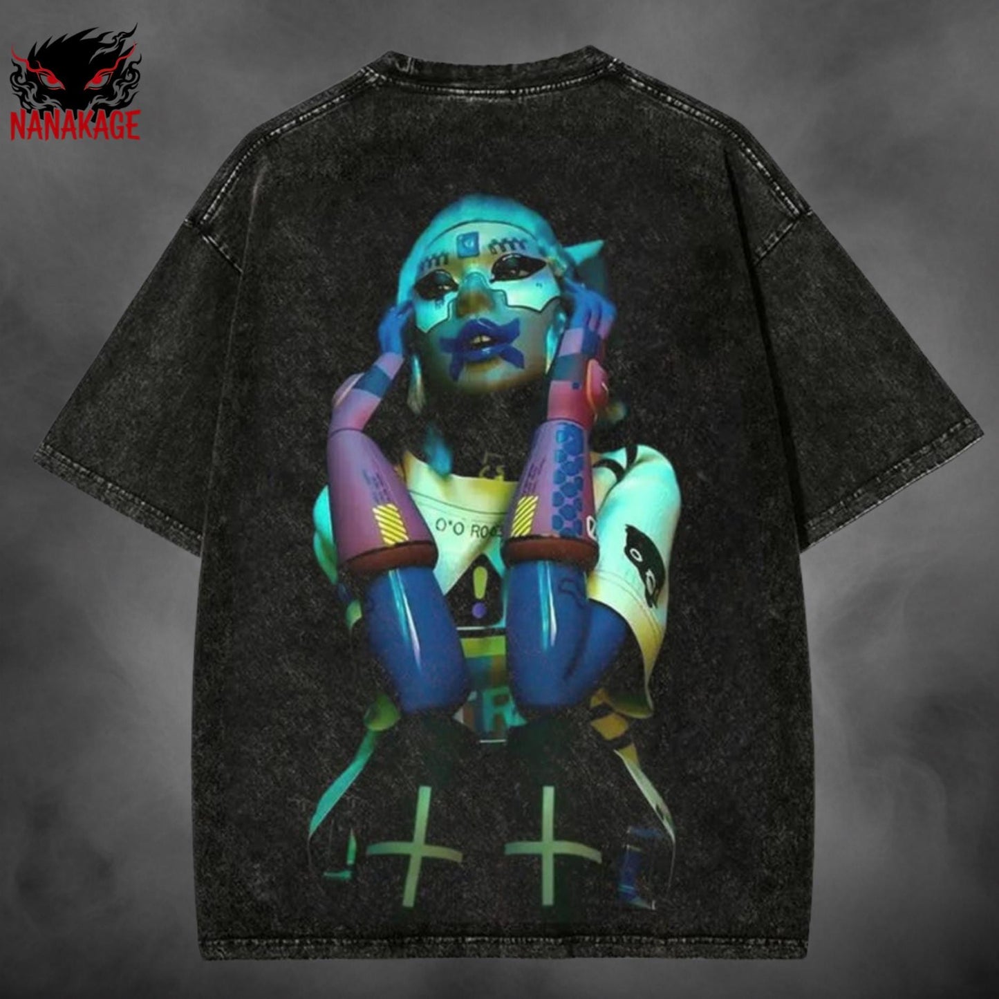 Black acid-wash oversized t-shirt with Marathon video game graphic print.