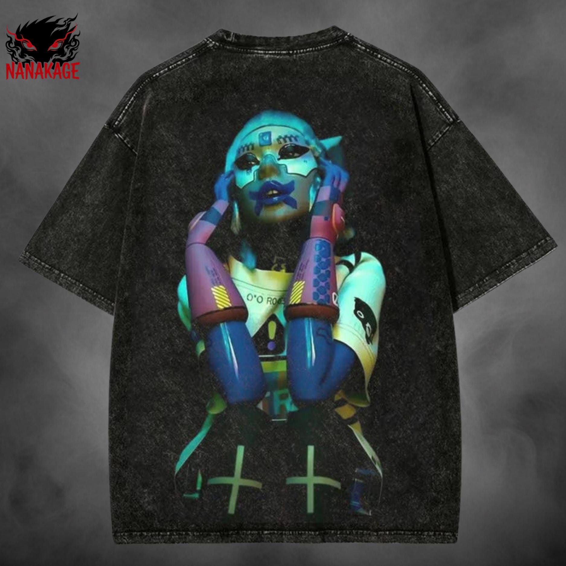 Black acid-wash oversized t-shirt with Marathon video game graphic print.