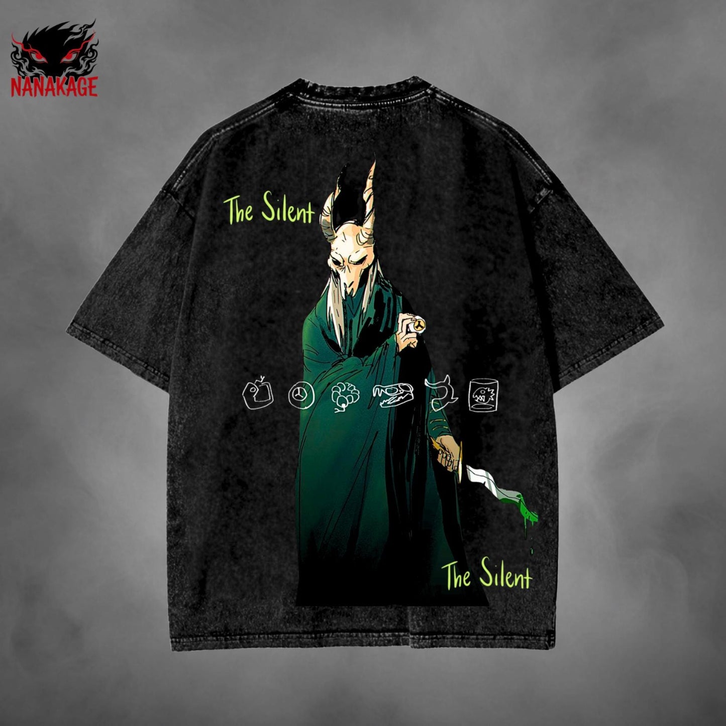 Black acid-wash oversized t-shirt with Slay The Spire indie game graphic print.