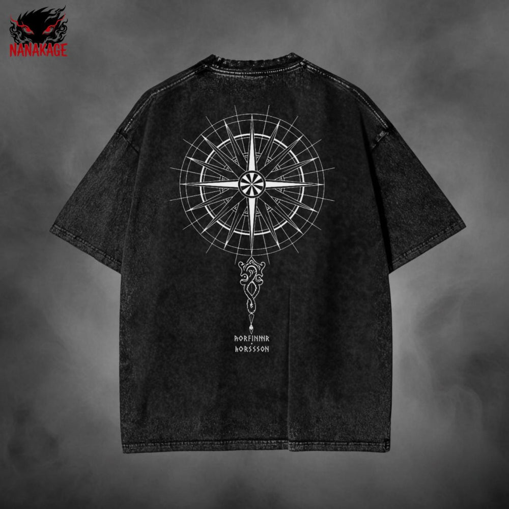 Black acid-wash oversized t-shirt with No Enemies anime graphic print.