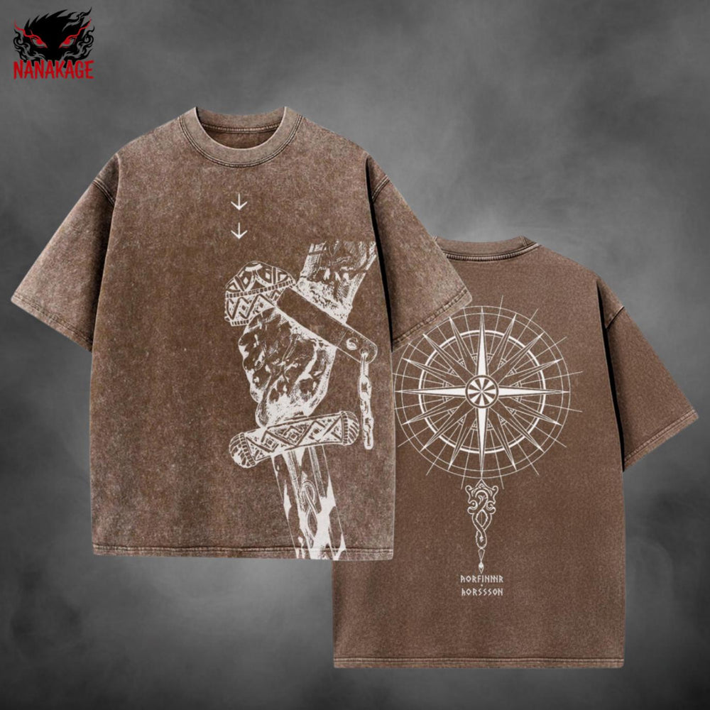 Black acid-wash oversized t-shirt with No Enemies anime graphic print.