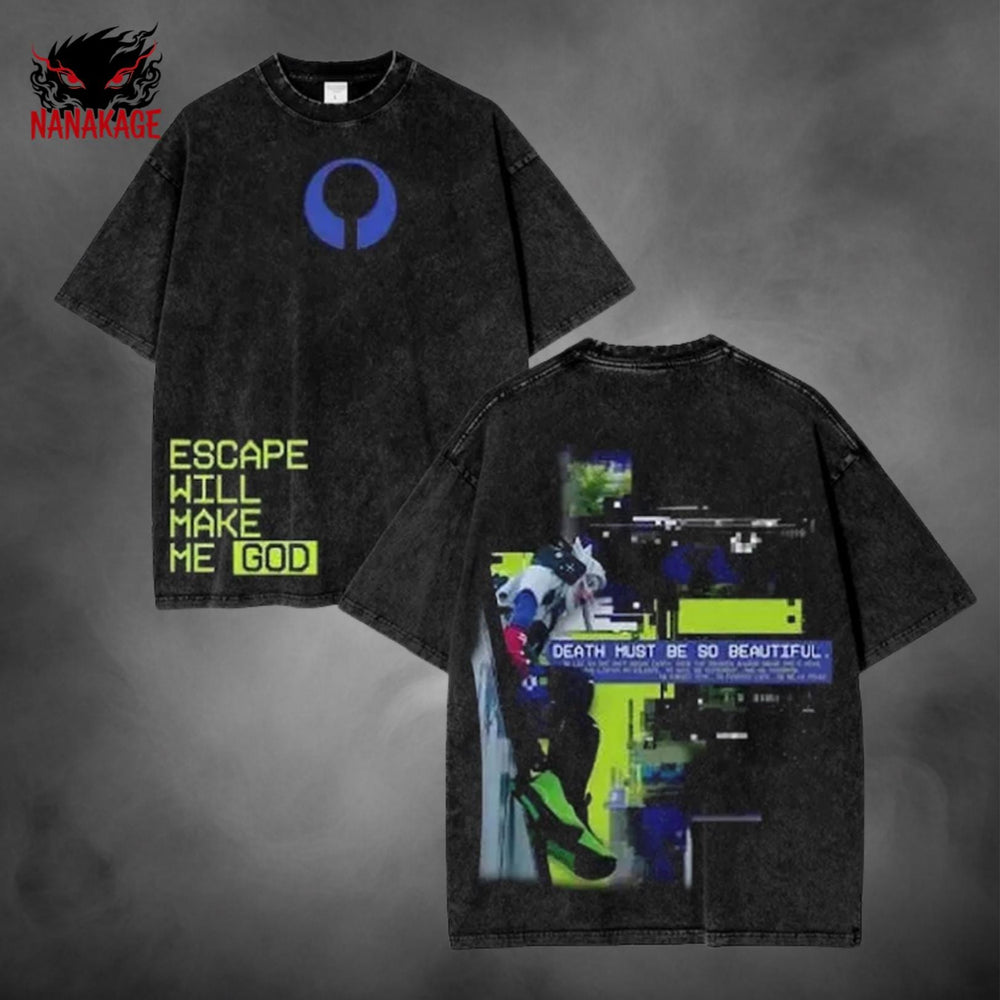 Green acid-wash oversized t-shirt with Marathon video game graphic print.