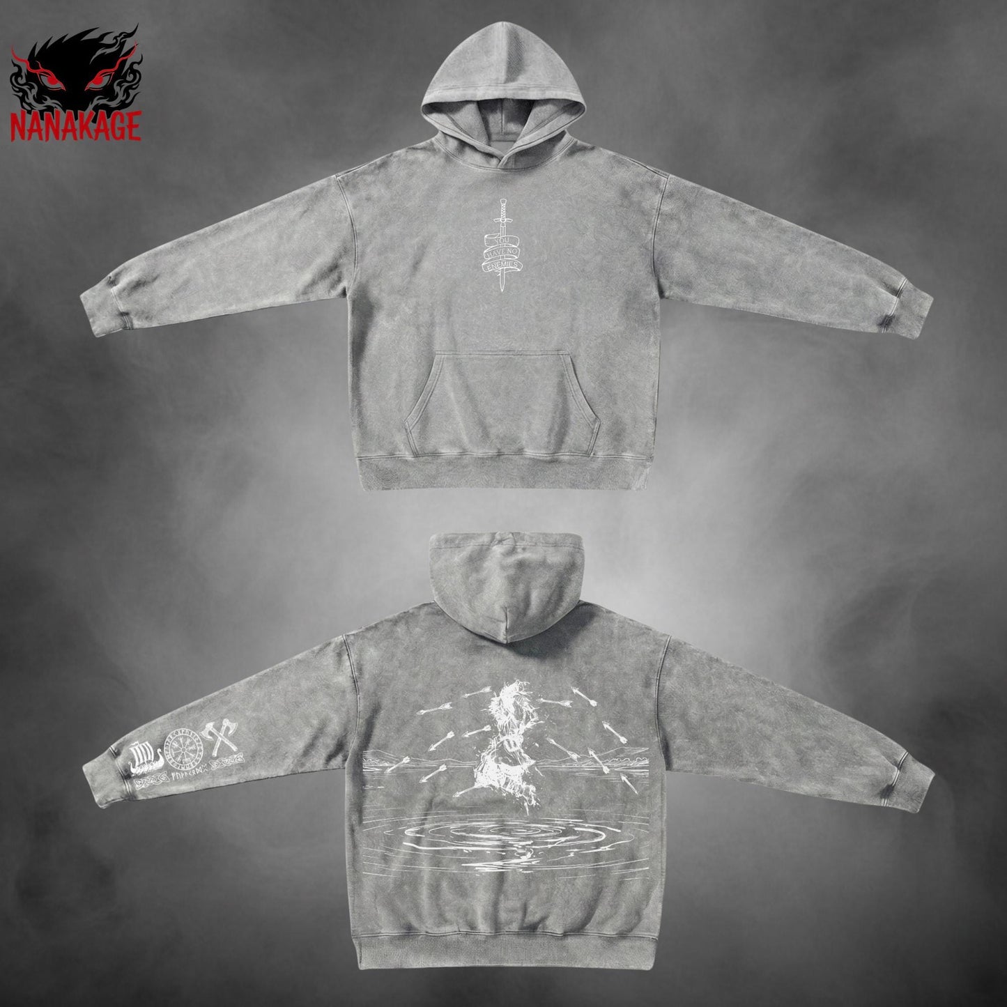 Black acid-wash oversized t-shirt with Thorfinn anime graphic print.
