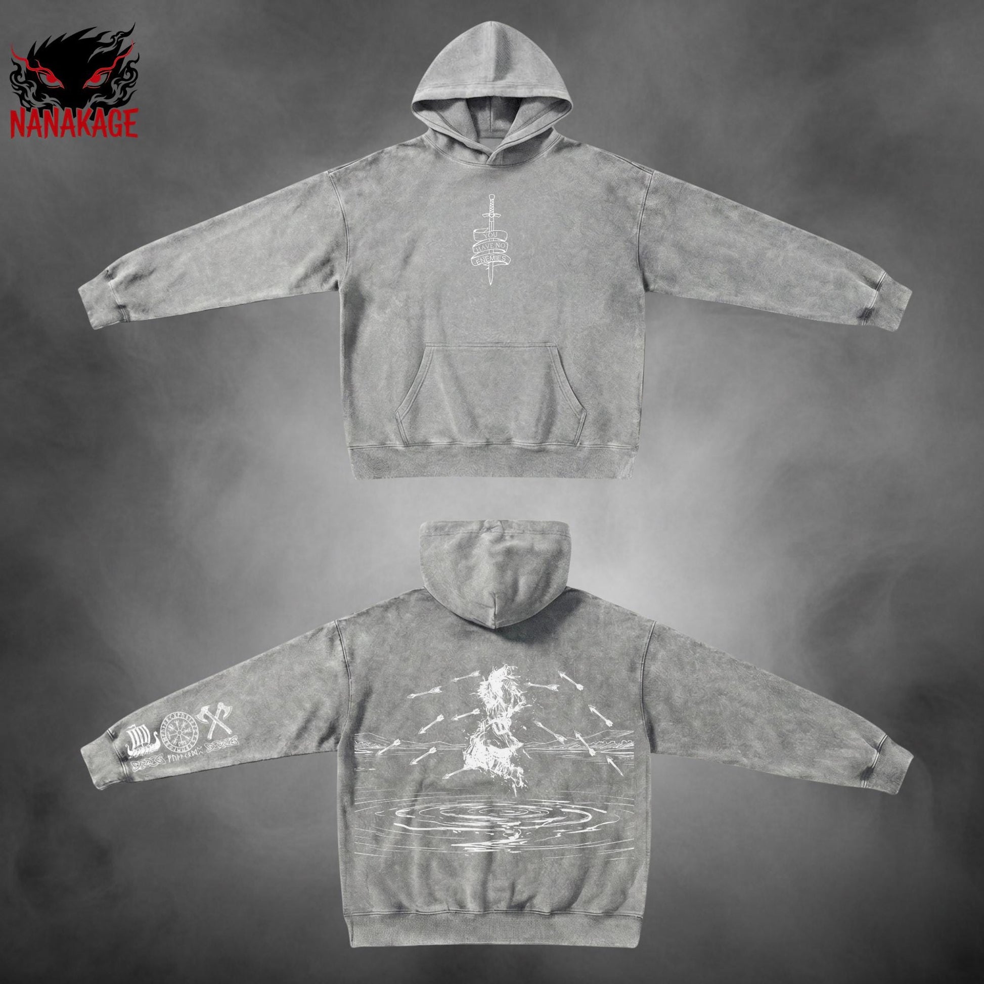 Black acid-wash oversized t-shirt with Thorfinn anime graphic print.