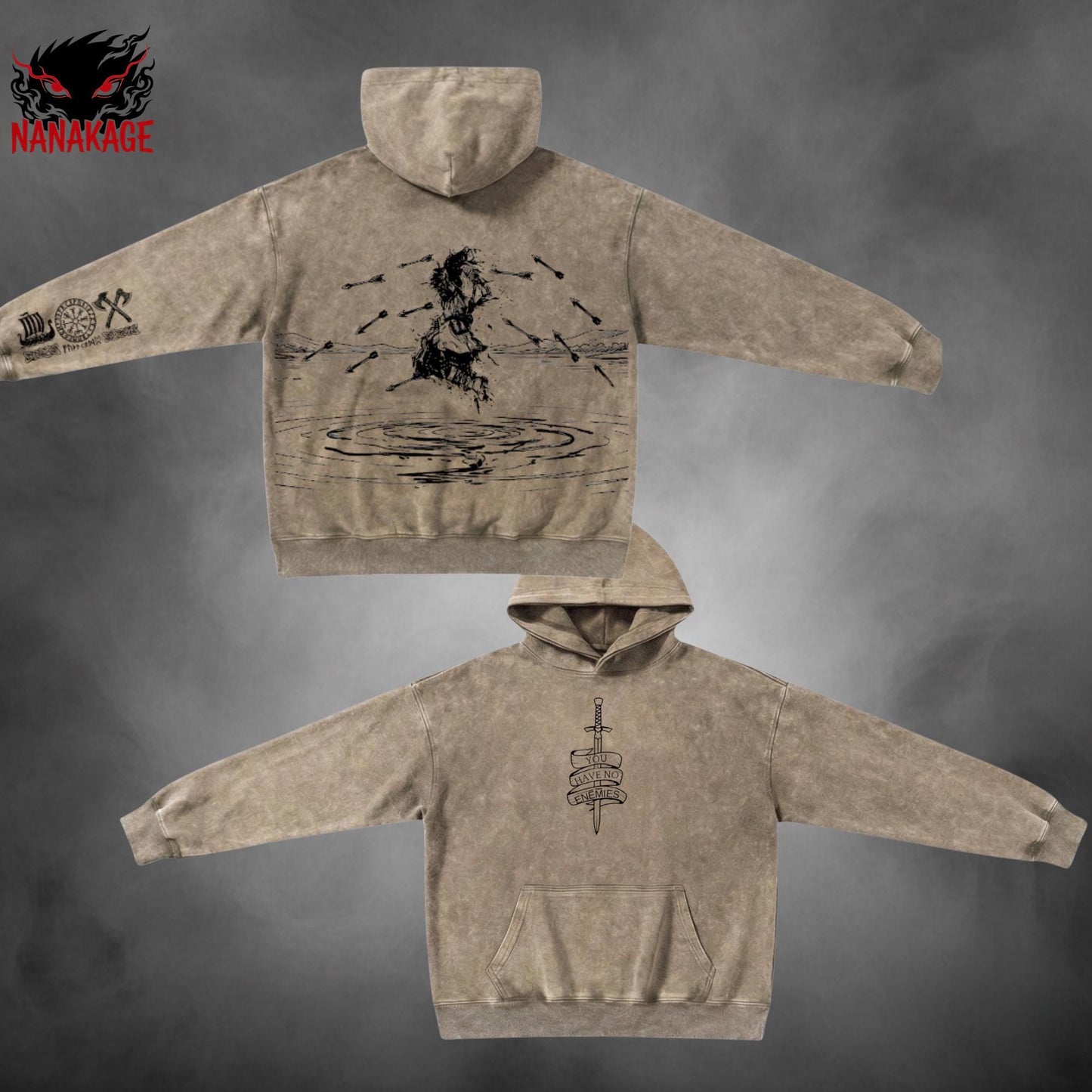 Gray acid-wash oversized t-shirt with Thorfinn anime graphic print.