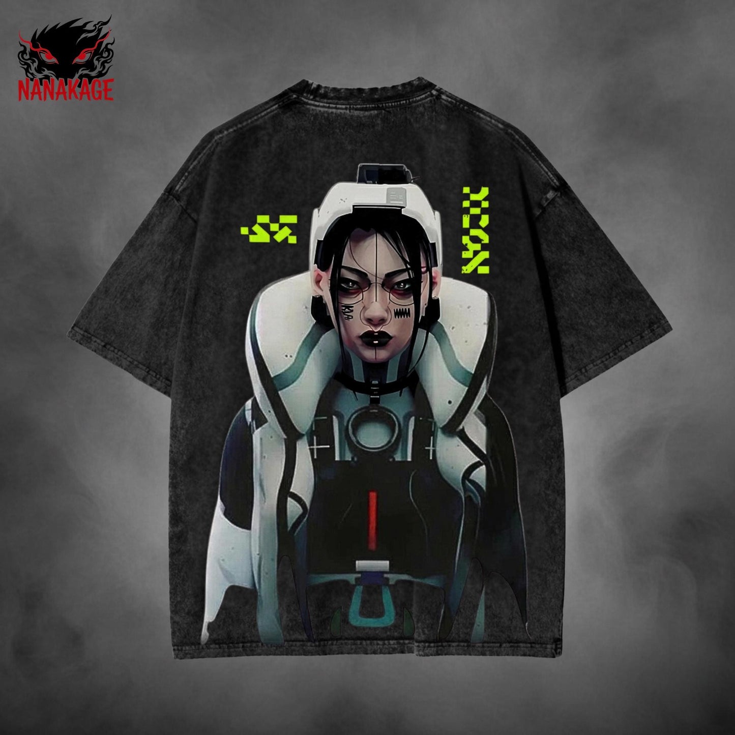 Black acid-wash oversized t-shirt with Marathon video game graphic print.