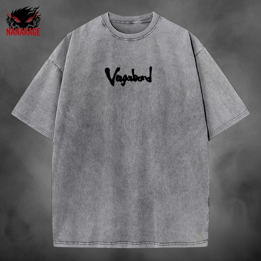 Black acid-wash oversized t-shirt with Vagabond manga graphic print.
